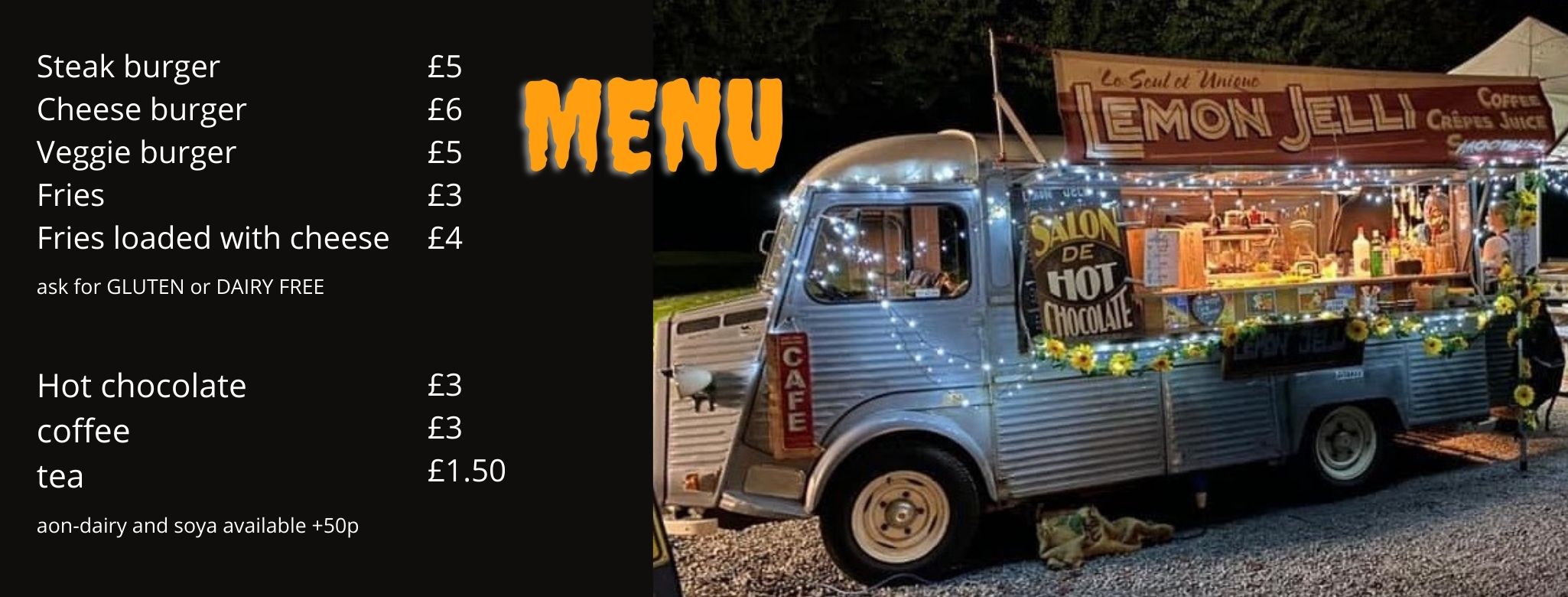 street food menu at the Drive In Cinema, Beer