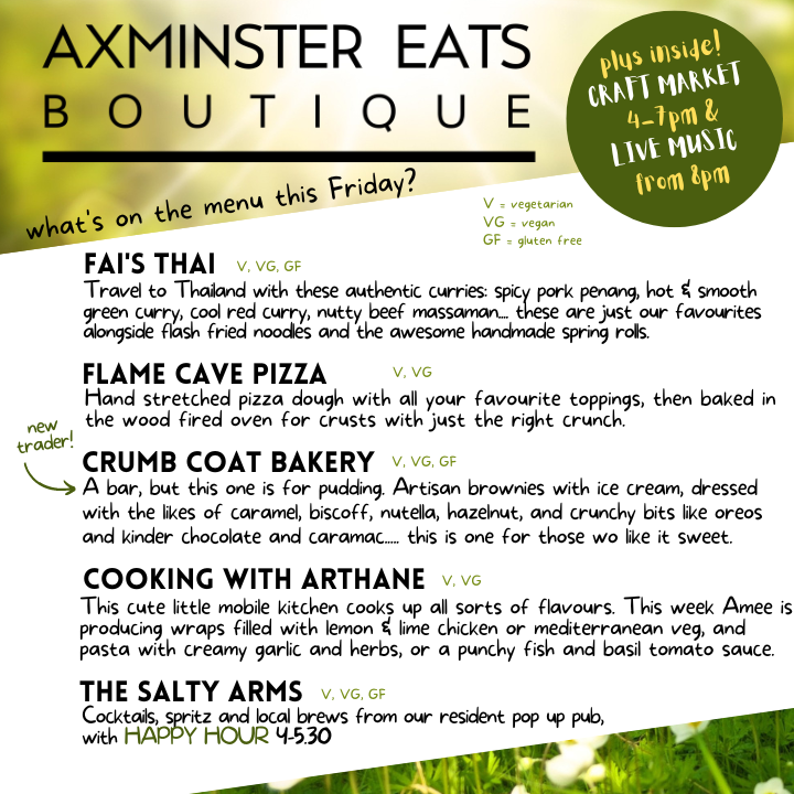 Axminster Eats Boutique street food market 25 August 2023