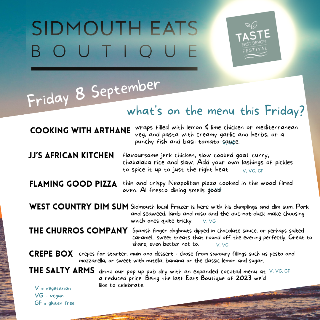 Taste East Devon festival Sidmouth Eats Fringe event menu